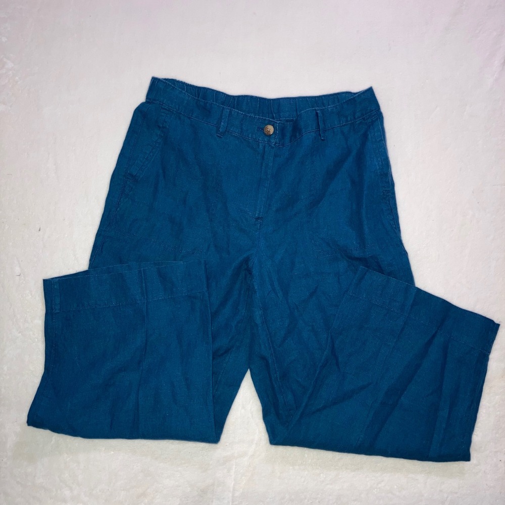 J. Jill Love Linen Teal Blue Wide Leg Pants 100% Linen Women Medium Lagenlook